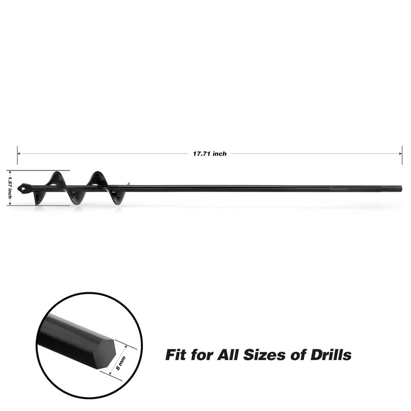 Ruooson Auger Drill Bit for Planting 1.6X17.5 in Garden AugerSpiral Drill, Easy Planter Rapid Planter Plant for 3/8" Hex Drive Drill <1Pcs>. - Image 3